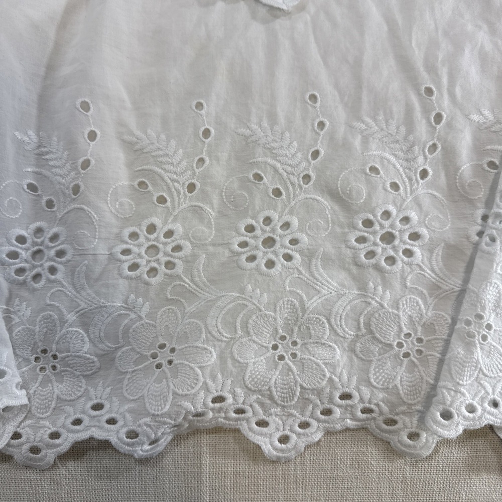 Zara Basic Eyelet Lace Blouse Womens L White Victorian Ruffle Boho Cottagecore - Picture 3 of 11